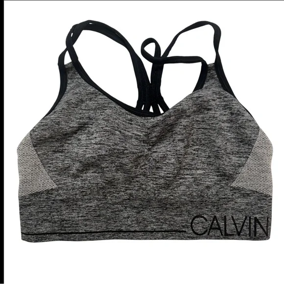 Calvin Klein 2 Performance Sports Bra Pink / Gray Racer Back Sz( M) - Picture 5 of 7